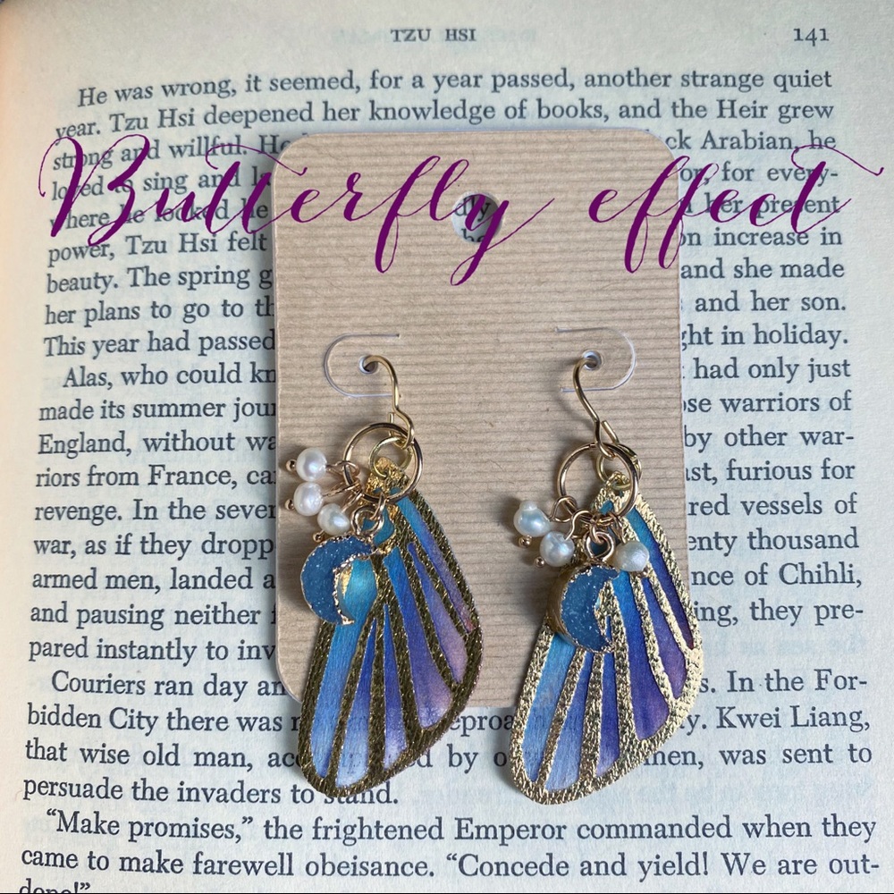 Butterfly wings gold plated with stone moon